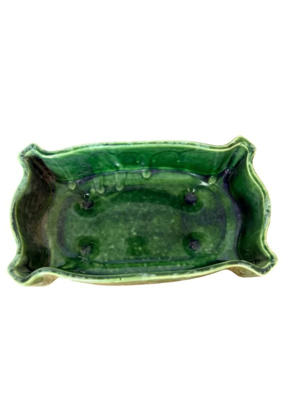 Vintage USA Green Glazed Ceramic Planter Scalloped Pottery Rectangular UPCO 295